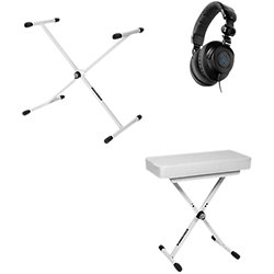 KEYBUNDLE1-WH pack avec stand clavier, siège et casque White Quik Lok