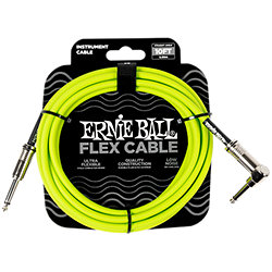 6465 Flex Instrument Cable Straight / Angle Jack 10' Green 3m Ernie Ball