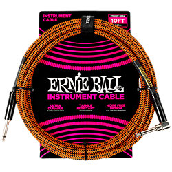 6470 Braided Instrument Cable Straight / Angle Jack 10' Black/Orange 3m Ernie Ball