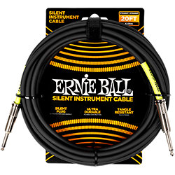 6473 Silent Instrument Cable Straight / Straight Jack 20' Black 6m Ernie Ball