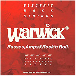 46301 M5B Red String 5 cordes Medium Low B Nickel Plated Steel Bass 45-135 Warwick