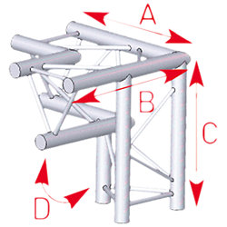 57ASX32 / Angle 3 départs 90 degrée pied gauche lg 0m50 x 0m50 x 0m50 ASD