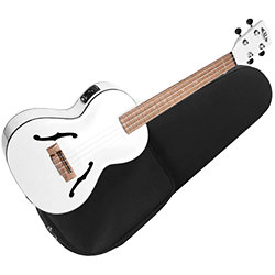 Archtop Satin Metallic White Tenor électro-acoustique + étui Kala