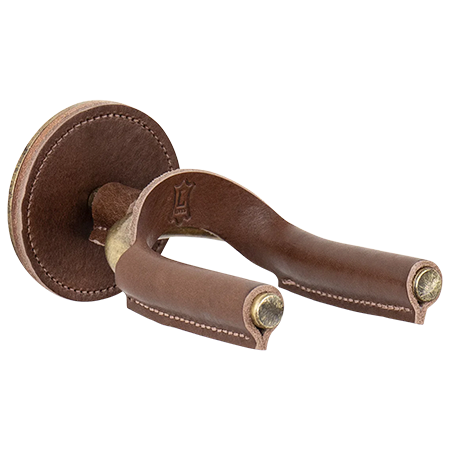 Levy s LVY-FGHNGR-BRBN Support mural pour guitare en fer forgé laiton avec protections en cuir Brown
