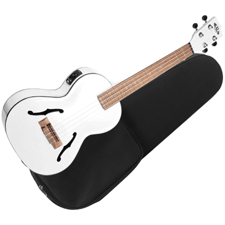 Kala Archtop Satin Metallic White Tenor électro-acoustique + étui