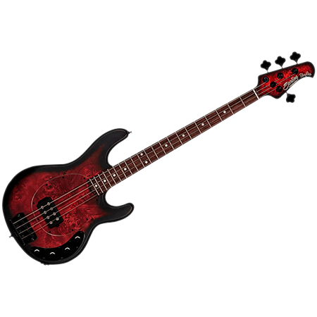 Sterling by Music Man StingRay RAY34 Poplar Burl Dark Scarlet