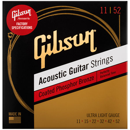 Gibson SAG-CPB11 Coated Phosphor Bronze Acoustic Guitar Strings Ultra-Light 11-52