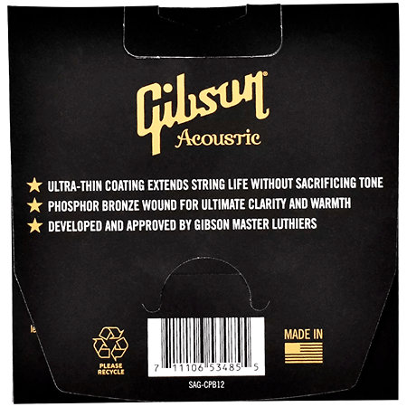 SAG-CPB12 Coated Phosphor Bronze Acoustic Guitar Strings Light 12-53 Gibson