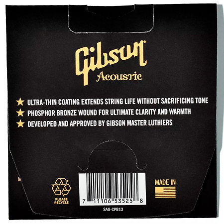 SAG-CPB13 Coated Phosphor Bronze Acoustic Guitar Strings Medium 13-56 Gibson