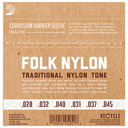 D'Addario EJ33 Folk Nylon à boules, tension normale