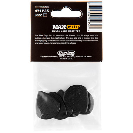 471P3S Max Grip Jazz III Stiffo 1,38 mm Sachet de 6 Dunlop