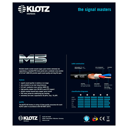 Câble M5 Pro XLR mâle/femelle Neutrik, 50m Klotz