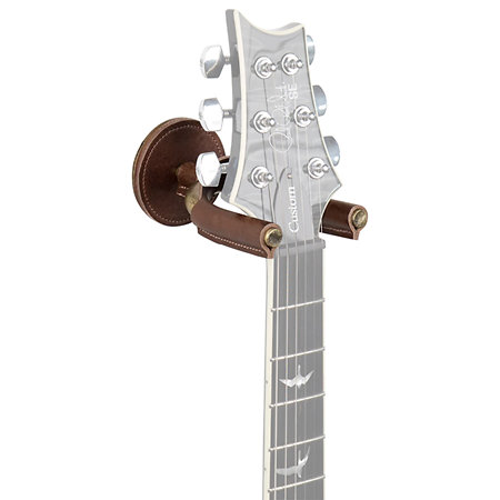 LVY-FGHNGR-BRBN Support mural pour guitare en fer forgé laiton avec protections en cuir Brown Levy s