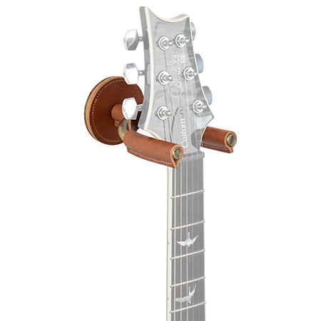 LVY-FGHNGR-BRTN Support mural pour guitare en fer forgé laiton avec protections en cuir Tan Levy s