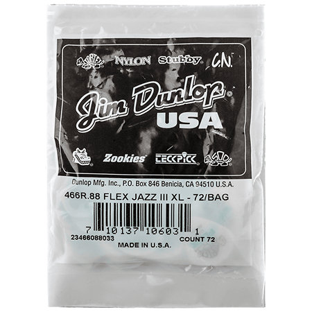 466R088 Tortex Flex Jazz III XL 0,88 mm Sachet de 72 Dunlop