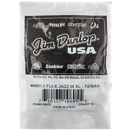 466R100 Tortex Flex Jazz III XL 1,00 mm Sachet de 72 Dunlop