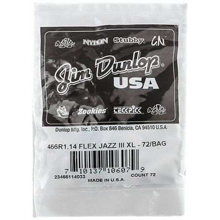 466R114 Tortex Flex Jazz III XL 1,14 mm Sachet de 72 Dunlop