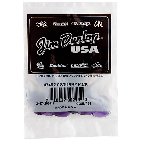474R2 Stubby Jazz 2,00 mm Sachet de 24 Dunlop