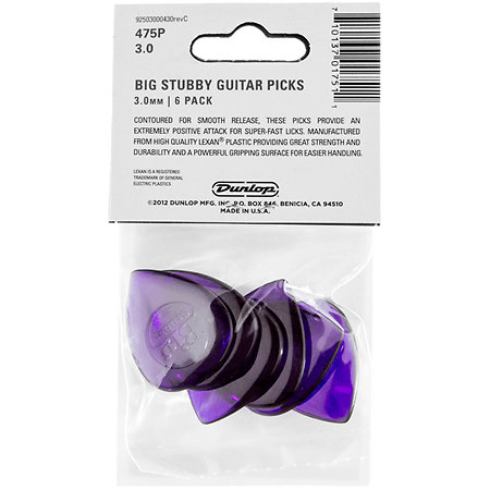 475P3 Big Stubby 3,00 mm Sachet de 6 Dunlop