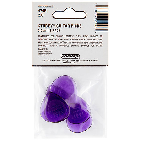474P200 Stubby Jazz 2,00 mm Sachet de 6 Dunlop