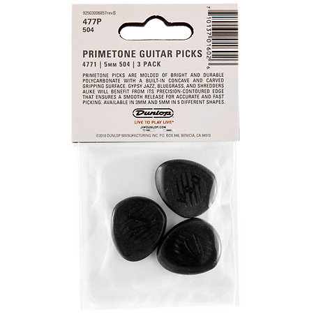477P504 Primetone Classic Round Tip 5,00 mm Sachet de 3 Dunlop