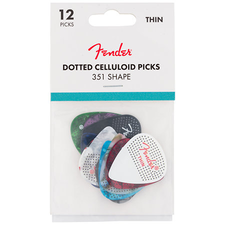 Fender Dotted Celluloid Medley Picks, 351 Shape, Thin - Sachet de 12