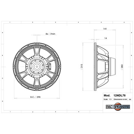 12NDL76 8 Ohm B&C Speakers