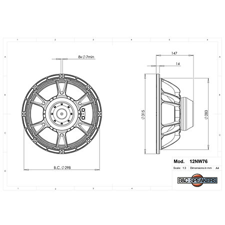 12NW76 GO 8 Ohm B&C Speakers