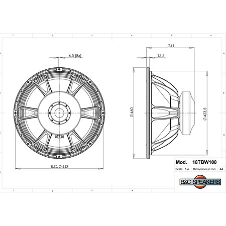 18TBW100 8 Ohm Push Buttons B&C Speakers
