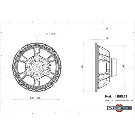 12NDL76 8 Ohm Push Buttons B&C Speakers