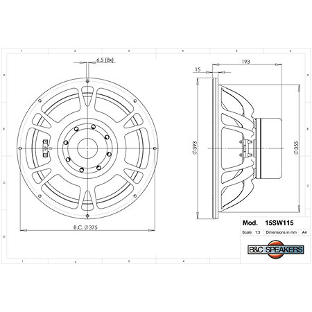 15SW115 4 Ohm Push Buttons B&C Speakers