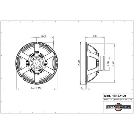 18NBX100 8 Ohm Push Buttons B&C Speakers