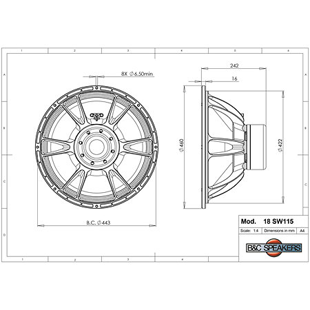 18SW115 8 Ohm Push Buttons B&C Speakers