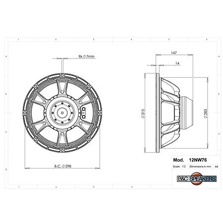 12NW76 8 Ohm Push Buttons B&C Speakers