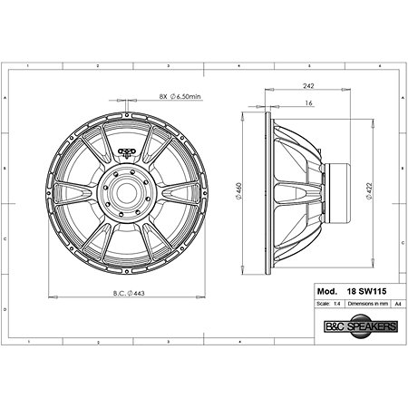 18SW115 4 Ohm Push Buttons B&C Speakers
