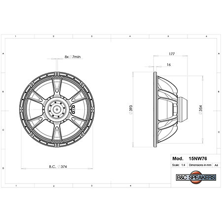15NW76 8 Ohm Push Buttons B&C Speakers