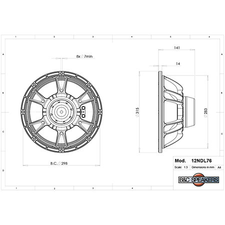 12NDL76 4 Ohm Push Buttons B&C Speakers