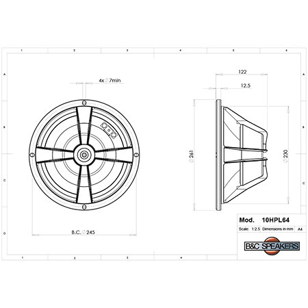 10HPL64 8 Ohm Push Buttons B&C Speakers