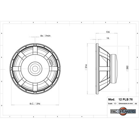 12PLB76 8 Ohm Push Buttons B&C Speakers