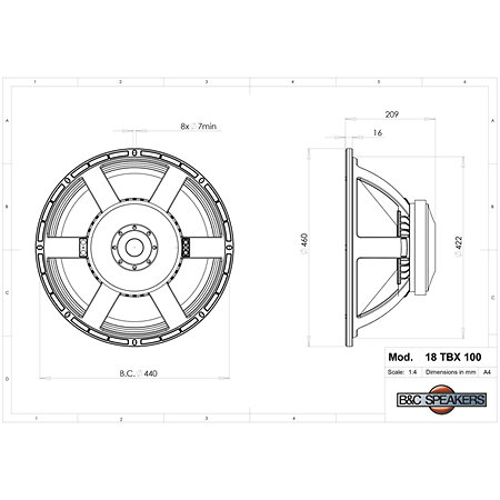 18TBX100 8 Ohm Push Buttons B&C Speakers