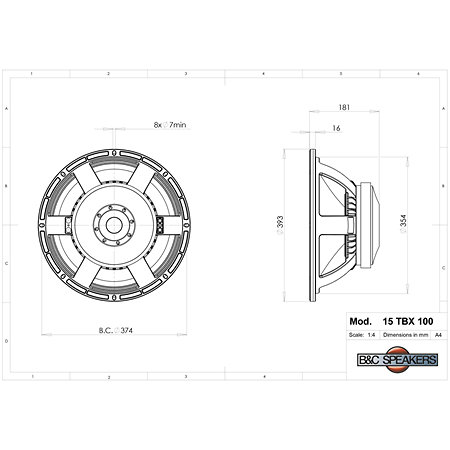15TBX100 8 Ohm Push Buttons B&C Speakers