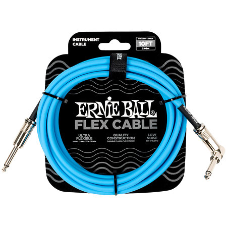 6464 Flex Instrument Cable Straight / Angle Jack 10' Blue 3m Ernie Ball
