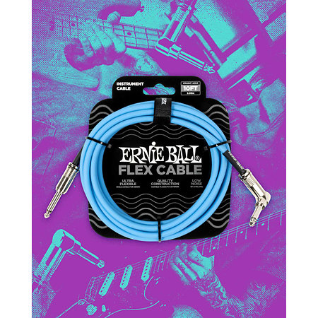 6464 Flex Instrument Cable Straight / Angle Jack 10' Blue 3m Ernie Ball