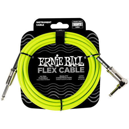Ernie Ball 6465 Flex Instrument Cable Straight / Angle Jack 10' Green 3m