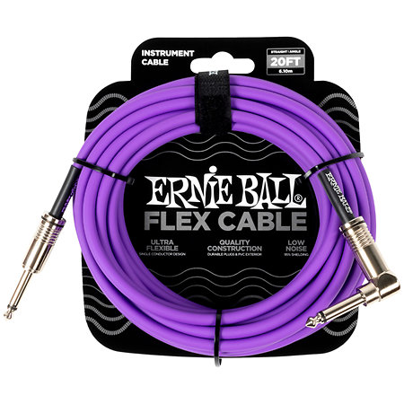 Ernie Ball 6466 Flex Instrument Cable Straight / Angle Jack 20' Purple 6m