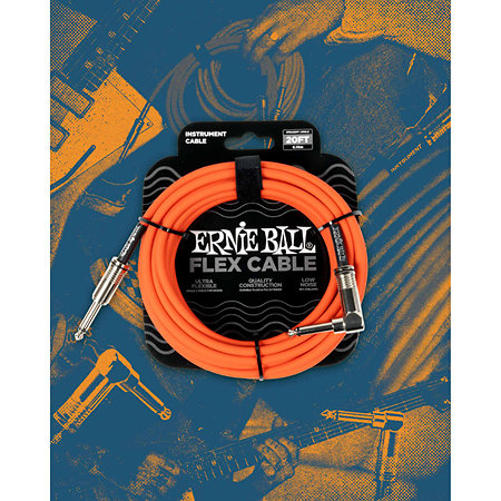 6467 Flex Instrument Cable Straight / Angle Jack 20' Orange 6m Ernie Ball