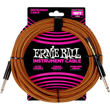 Ernie Ball 6469 Braided Instrument Cable Straight / Straight Jack 18' Black/Orange 5,5m
