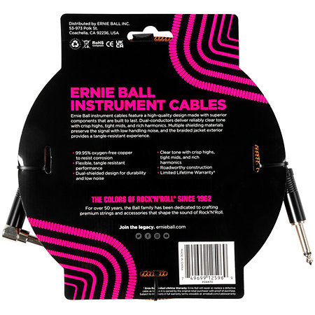 Ernie Ball 6470 Braided Instrument Cable Straight / Angle Jack 10' Black/Orange 3m