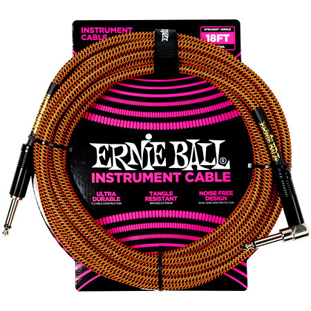 6471 Braided Instrument Cable Straight / Angle Jack 18' Black/Orange 5,5m Ernie Ball