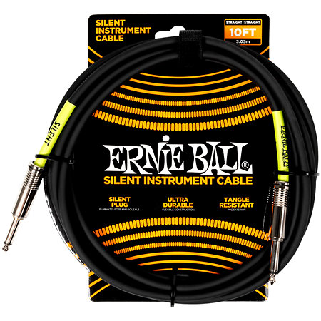6472 Silent Instrument Cable Straight / Straight Jack 10' Black 3m Ernie Ball